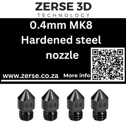 0.4mm MK8 Hardened Steel Nozzle (Packet of 4)